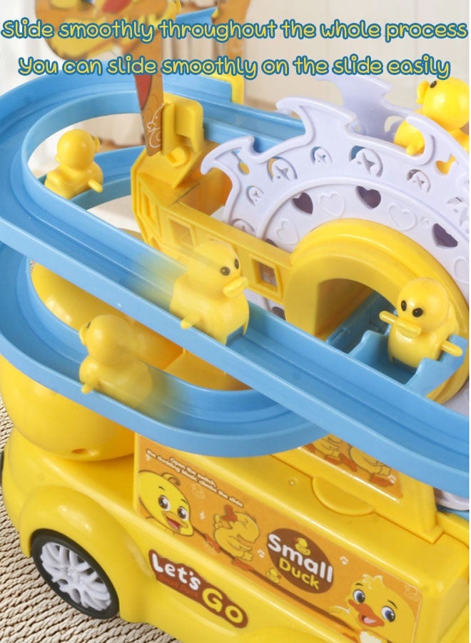 أيكين مجموعة ألعاب سيارات 2 في 1 على شكل بطة - شاحنة بطة مع موسيقى وإضاءة، لعبة أفعوانية، ألعاب تسلق السلالم مع 3 بطات، لعبة سباق البط للأطفال الصغار، عجلة فيريس على شكل بطة، هدية عيد ميلاد للأولاد والبنات - Image 3