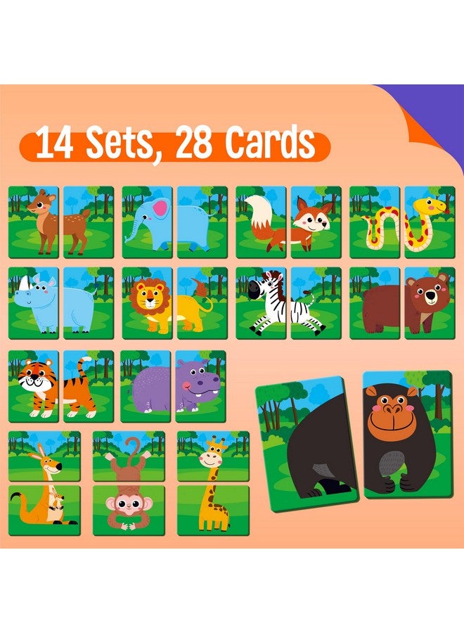 SpriteGru Jungle Animal Memory Game, 28 Chunky Cards Wild Animal Head Tail Matching Game 1-5 Players Memory Matching Game for Age - Image 2