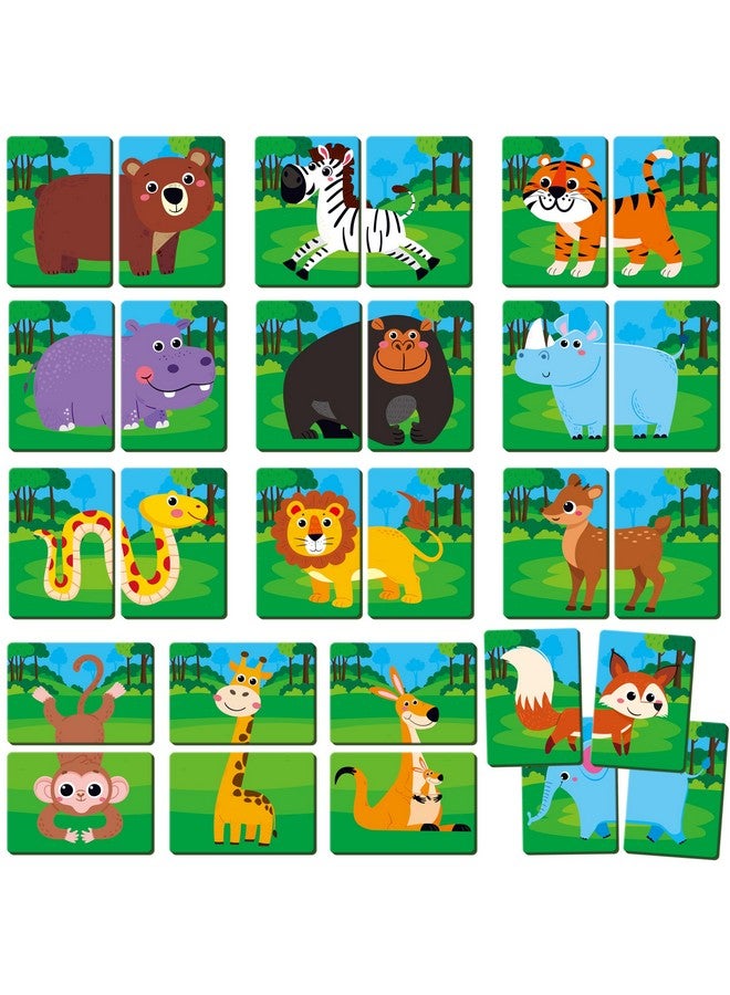 SpriteGru Jungle Animal Memory Game, 28 Chunky Cards Wild Animal Head Tail Matching Game 1-5 Players Memory Matching Game for Age - Image 1