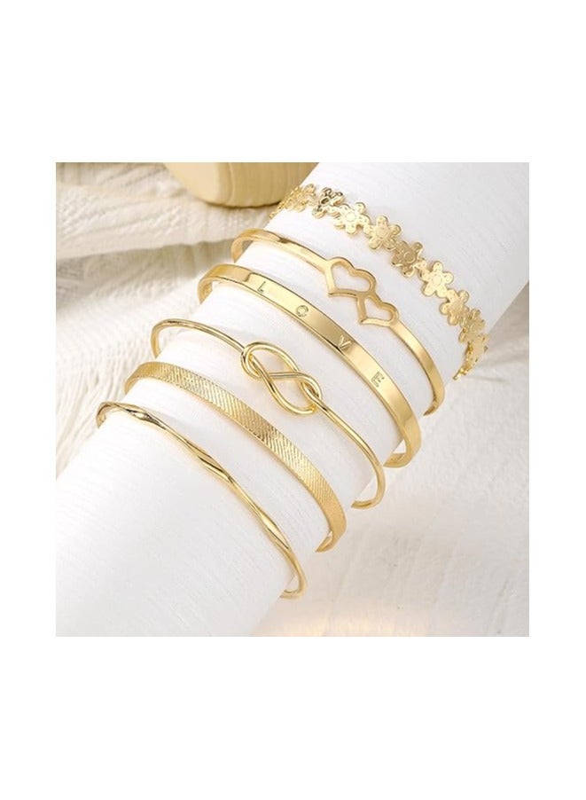 6pcs Chic Bracelets Trendy Flower/ Knot/ Heart Design Mix And Match For Daily Outfits Party Accessories Adjustable Jewelry - Image 5