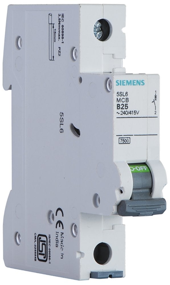 سيمنز 5SL61027RC2A 1P 1MW 75kA TYPEC AC240 415V 5060Hz MCB