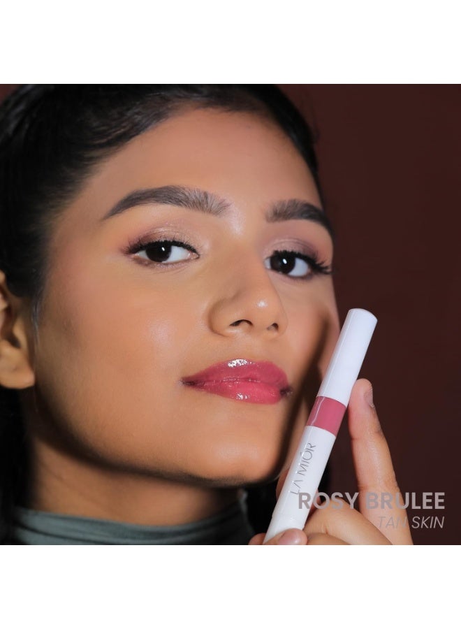 LAMIOR Peptide Glaze Lip Balm - 3 in 1 Formula for Glossy Shine, Healing & Nourishment for Dry Dark & Pigmented Lips with Shea Butter, Non Sticky, Moisturizing Lip Balm for Women, (Rosy Brulee) - Image 2