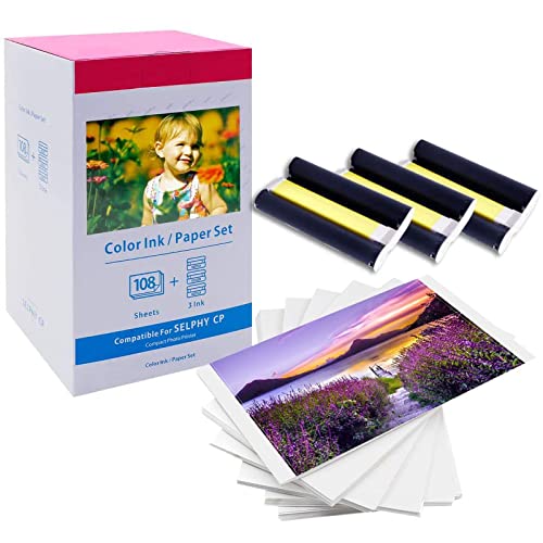 COLORTY Compatible with Canon Selphy CP1300 CP1500 Ink and Paper, KP-108IN 3 Color Ink Cartridges, 108 Sheets 4 x 6 Paper Glossy, Compatible with Canon Selphy CP1200 CP1000 CP910 CP900 CP810 - Image 1