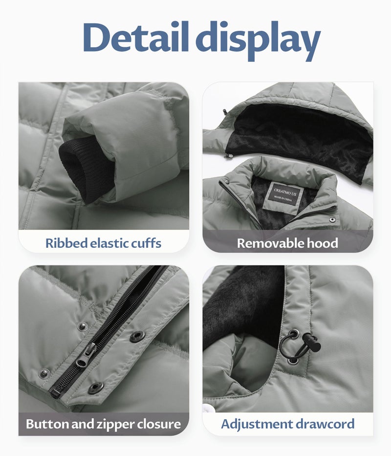 CREATMO US Puffer Jacket Men Mens Jackets Outerwear Men's Hooded Winter Down Alternative Parka Heavy Light Grey S - Image 5