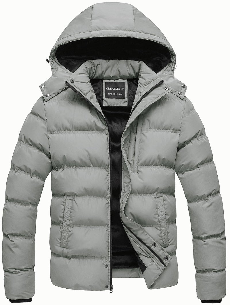 CREATMO US Puffer Jacket Men Mens Jackets Outerwear Men's Hooded Winter Down Alternative Parka Heavy Light Grey S - Image 1