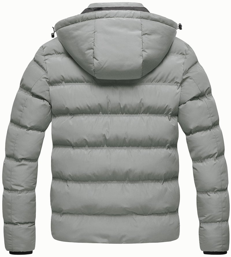 CREATMO US Puffer Jacket Men Mens Jackets Outerwear Men's Hooded Winter Down Alternative Parka Heavy Light Grey S - Image 2