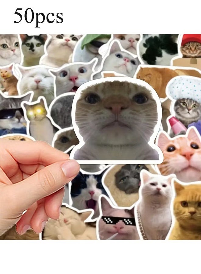 واي جيه مجموعة من 50 ملصقا للتعبير من طراز كات، وشارات PVC الزخرفية لحقائب الهاتف، والغيتار، والخوذ، ولوحات التزلج، والحواسيب المحمولة، وزجاجات الماء، وضد الماء، واللاصق - Image 1