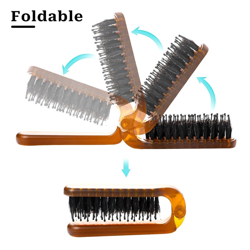 Sliverdew Hair Brush, Foldable Mini Boar Bristle Travel Hair Brush for Women and Men, Small Mini Compact Hairbrush Pocket Size Comb for Any Hairstyles, Restore Hair Shine, Beard Brush - Image 2