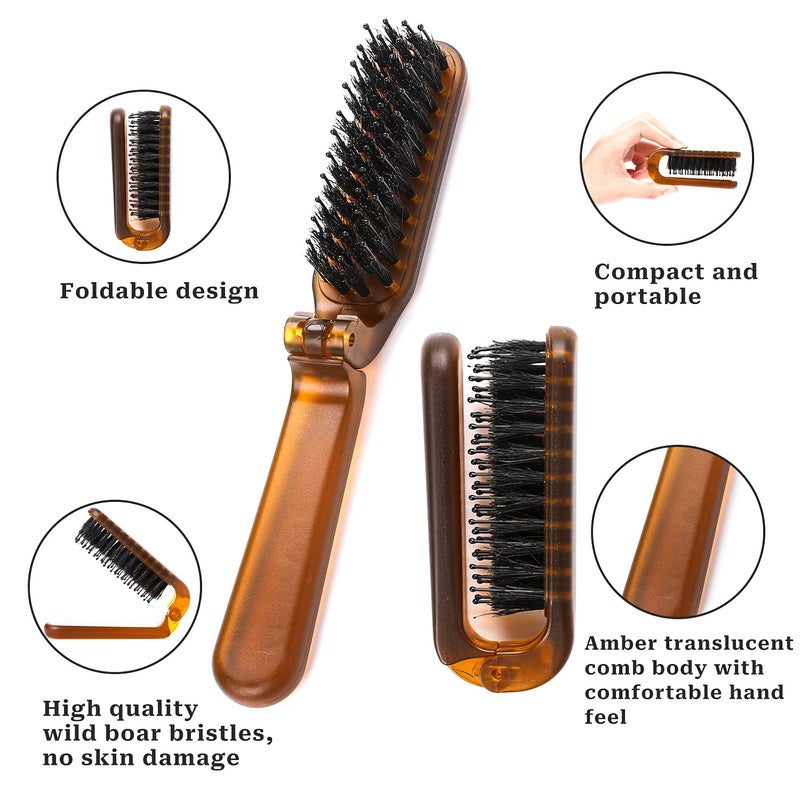 Sliverdew Hair Brush, Foldable Mini Boar Bristle Travel Hair Brush for Women and Men, Small Mini Compact Hairbrush Pocket Size Comb for Any Hairstyles, Restore Hair Shine, Beard Brush - Image 3