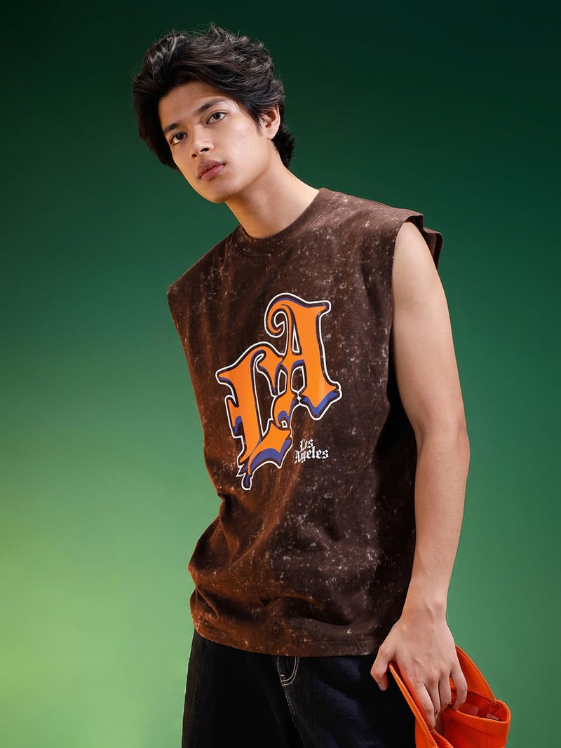 Veirdo® Pure Cotton Scoop Neck Acid Wash Oversize Sleeveless Vest for Men & Boys_OS_G4_LA_AWBRN_XXL - Image 4