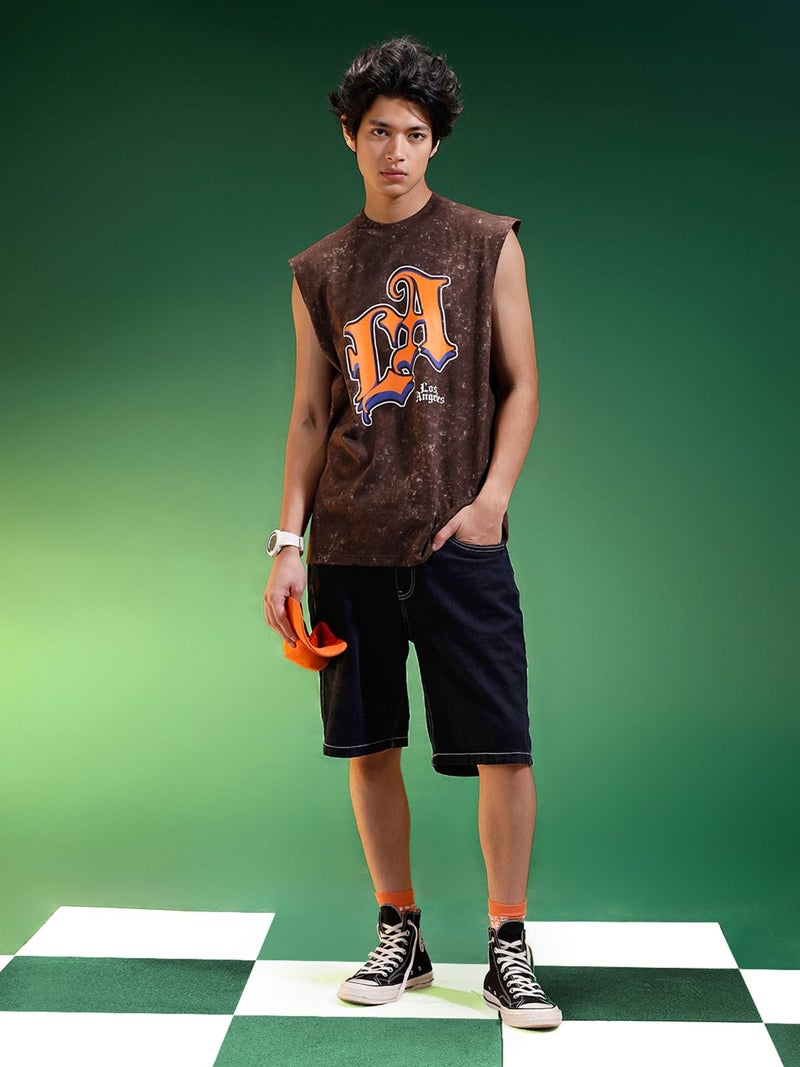 Veirdo® Pure Cotton Scoop Neck Acid Wash Oversize Sleeveless Vest for Men & Boys_OS_G4_LA_AWBRN_XXL - Image 5