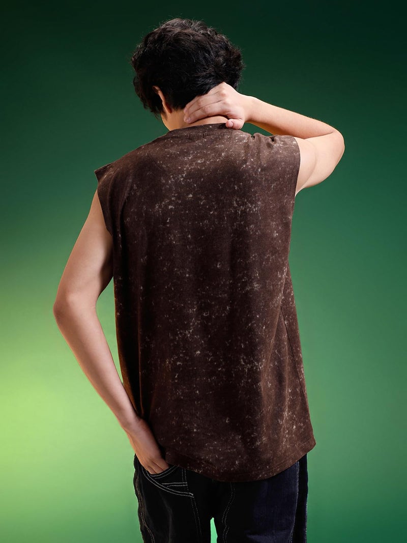 Veirdo® Pure Cotton Scoop Neck Acid Wash Oversize Sleeveless Vest for Men & Boys_OS_G4_LA_AWBRN_XXL - Image 3