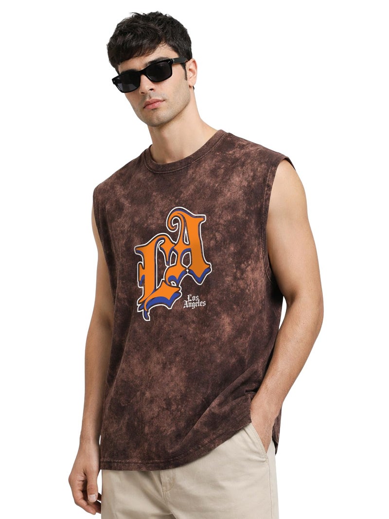 Veirdo® Pure Cotton Scoop Neck Acid Wash Oversize Sleeveless Vest for Men & Boys_OS_G4_LA_AWBRN_XXL - Image 1
