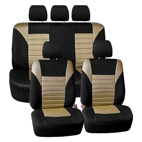 FH Group Car Seat Covers 3D Air Mesh Universal Fit Low Back Seat Cover Airbag Compatible Split Bench Rear Seat Washable Seat Cover for SUV and Sedan Full Set Beige