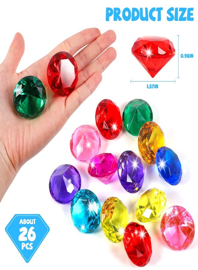 Niceup 26pcs Big Diving Gems Large Diamond Toys for Kids Girls Easter Egg Toy Fillers Princess Mermaid Party Favors Pirate Treasure Chest Toys Fake Jewels Gemstones 1.57in Assorted Colors - Image 3