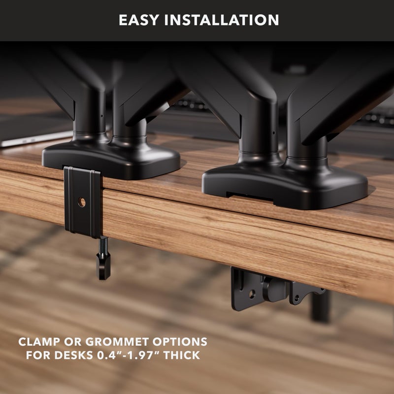 Mount-It! Dual Monitor Desk Mount â€“ Full Motion Gas Spring Arms, Fits 13 to 32 Inch Screens, Holds 17.6 lbs per Arm, Dual Monitor Stand, VESA Mount, C-Clamp & Grommet Base - Image 4