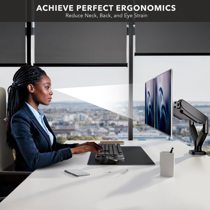 Mount-It! Dual Monitor Desk Mount â€“ Full Motion Gas Spring Arms, Fits 13 to 32 Inch Screens, Holds 17.6 lbs per Arm, Dual Monitor Stand, VESA Mount, C-Clamp & Grommet Base - Image 5