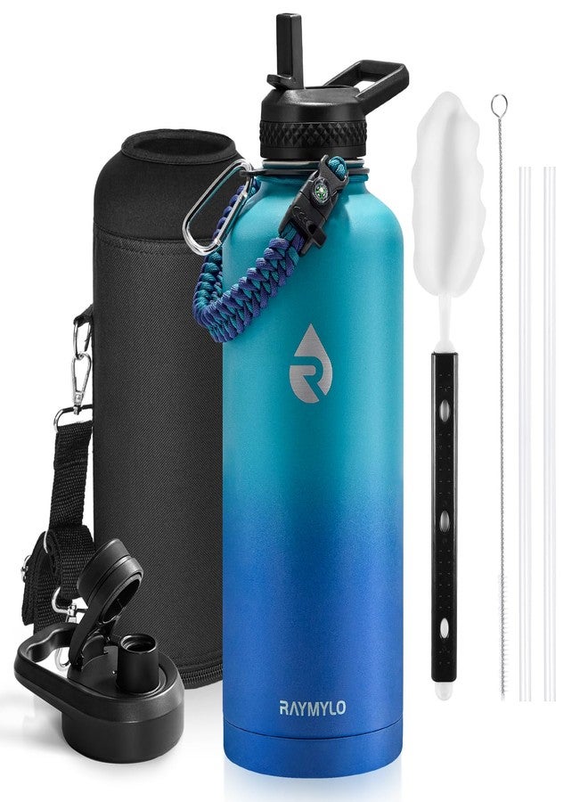 RAYMYLO Insulated Water Bottle 87 oz, Triple Wall Vacuum Stainless Steel (Cold for 48 Hrs), Leak Proof & Non-BPA, Modern Water Flask Jug with Paracord Handle & Straw Spout Lids, Cyan Blue - Image 1