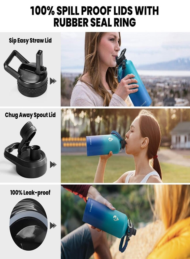 RAYMYLO Insulated Water Bottle 87 oz, Triple Wall Vacuum Stainless Steel (Cold for 48 Hrs), Leak Proof & Non-BPA, Modern Water Flask Jug with Paracord Handle & Straw Spout Lids, Cyan Blue - Image 3