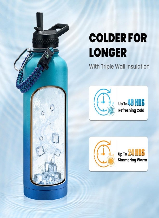 RAYMYLO Insulated Water Bottle 87 oz, Triple Wall Vacuum Stainless Steel (Cold for 48 Hrs), Leak Proof & Non-BPA, Modern Water Flask Jug with Paracord Handle & Straw Spout Lids, Cyan Blue - Image 2