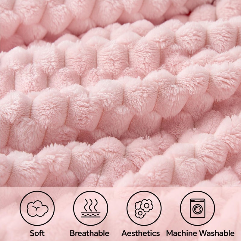 BEDELITE BEDELITE Fleece Blanket Twin Blanket for Bed Couch  3D Jacquard Decorative Pink Throw Blanket  Soft and Cozy Warm Plush Fuzzy Blanket All Seasons Suitable  60x80Inches  - Image 3