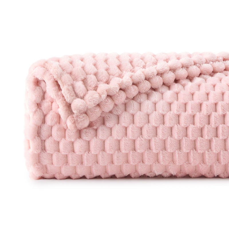 BEDELITE BEDELITE Fleece Blanket Twin Blanket for Bed Couch  3D Jacquard Decorative Pink Throw Blanket  Soft and Cozy Warm Plush Fuzzy Blanket All Seasons Suitable  60x80Inches  - Image 1
