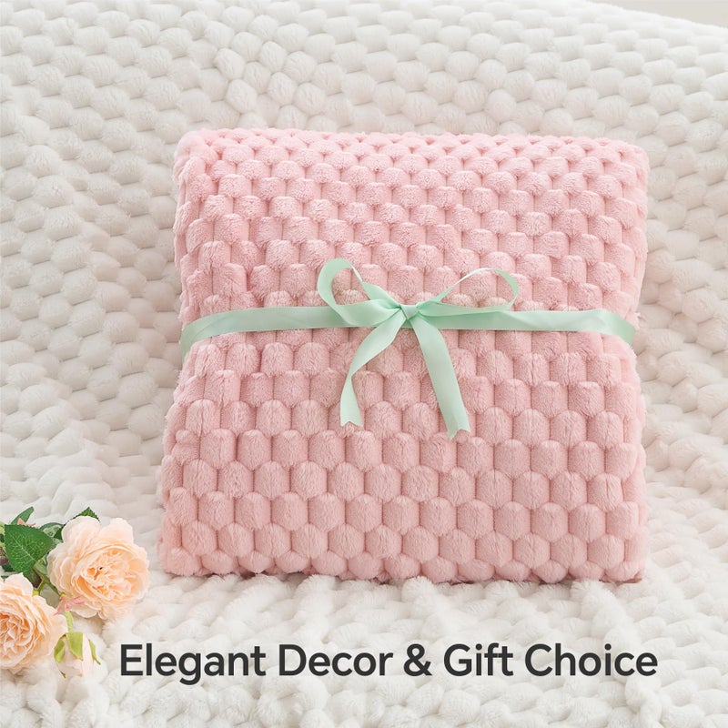 BEDELITE BEDELITE Fleece Blanket Twin Blanket for Bed Couch  3D Jacquard Decorative Pink Throw Blanket  Soft and Cozy Warm Plush Fuzzy Blanket All Seasons Suitable  60x80Inches  - Image 4