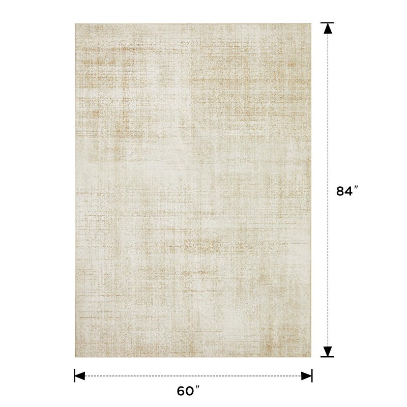 Joydeco 5x7 Area Rugs for Living Room, Machine Washable Vintage Area Rugs, Low Pile Non Slip Carpet, Lightweight Chenille Print Rug for Bedroom, Dining Room, Home Office, Beige - Image 2