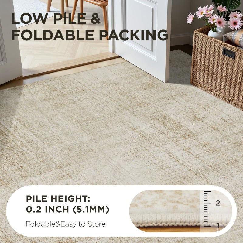 Joydeco 5x7 Area Rugs for Living Room, Machine Washable Vintage Area Rugs, Low Pile Non Slip Carpet, Lightweight Chenille Print Rug for Bedroom, Dining Room, Home Office, Beige - Image 5