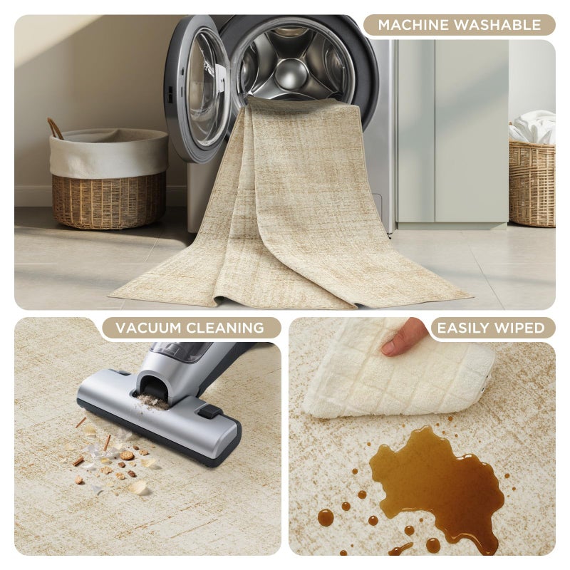 Joydeco 5x7 Area Rugs for Living Room, Machine Washable Vintage Area Rugs, Low Pile Non Slip Carpet, Lightweight Chenille Print Rug for Bedroom, Dining Room, Home Office, Beige - Image 4
