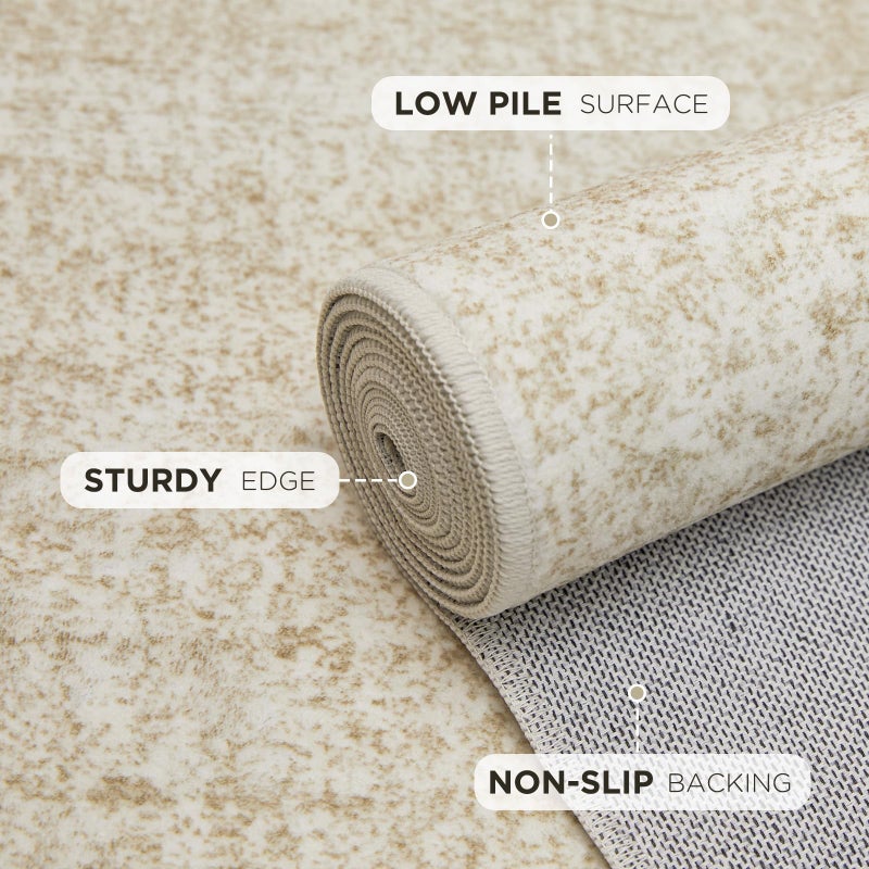Joydeco 5x7 Area Rugs for Living Room, Machine Washable Vintage Area Rugs, Low Pile Non Slip Carpet, Lightweight Chenille Print Rug for Bedroom, Dining Room, Home Office, Beige - Image 3