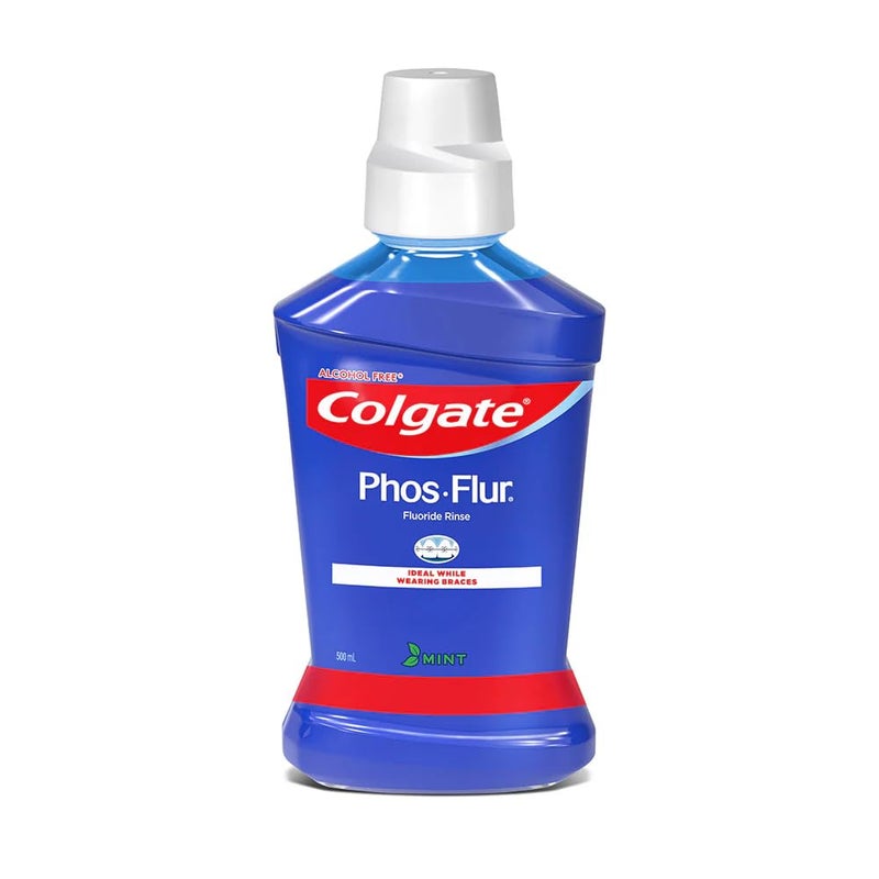 Colgate Phos-Flur Fluoride Mouth Rinse, Mint Flavour, 500ml, Alcohol-Free, Ideal for Braces (3)