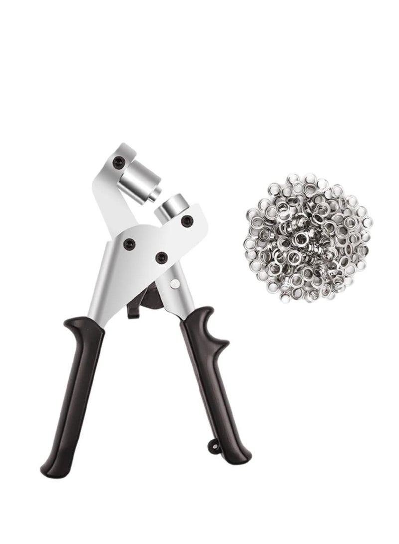 SYOSI Grommet Eyelet Pliers Kit Grommets Machine Tool with 100pcs 3/8 Inch 10mm Silver Grommets Handheld Punch Kits - Image 1