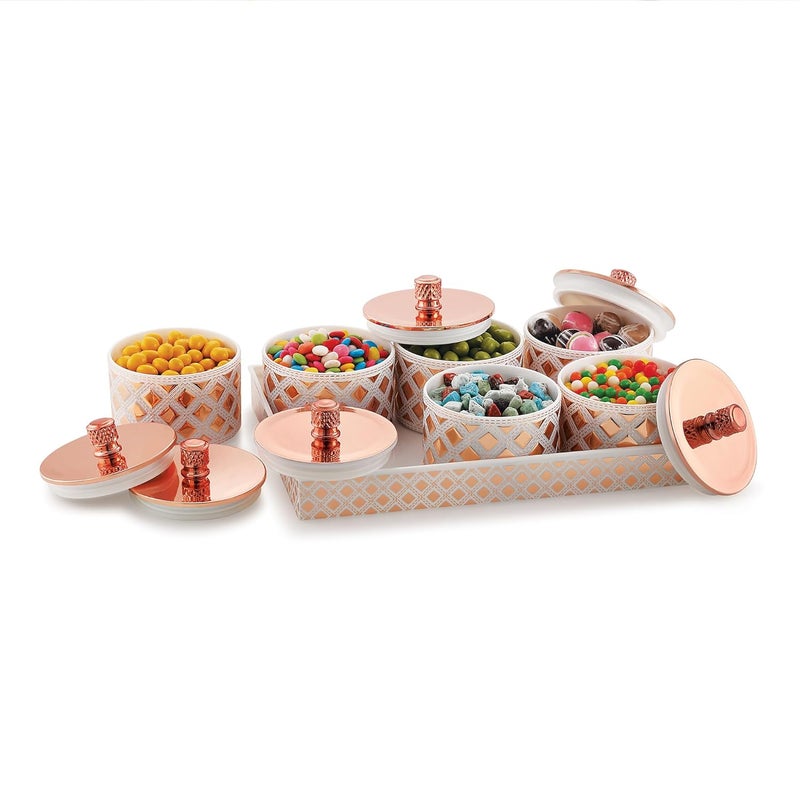 LD LUCIDO DECORE LUCIDO Multipurpose Dry Fruit Box with 6 Storage Containers and Lids Airtight Seal BPA Free FoodGrade Polystyrene LeakProof with Silicone Ring for Freshness 500ml Copper  - Image 1