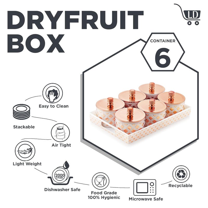 LD LUCIDO DECORE LUCIDO Multipurpose Dry Fruit Box with 6 Storage Containers and Lids Airtight Seal BPA Free FoodGrade Polystyrene LeakProof with Silicone Ring for Freshness 500ml Copper  - Image 5