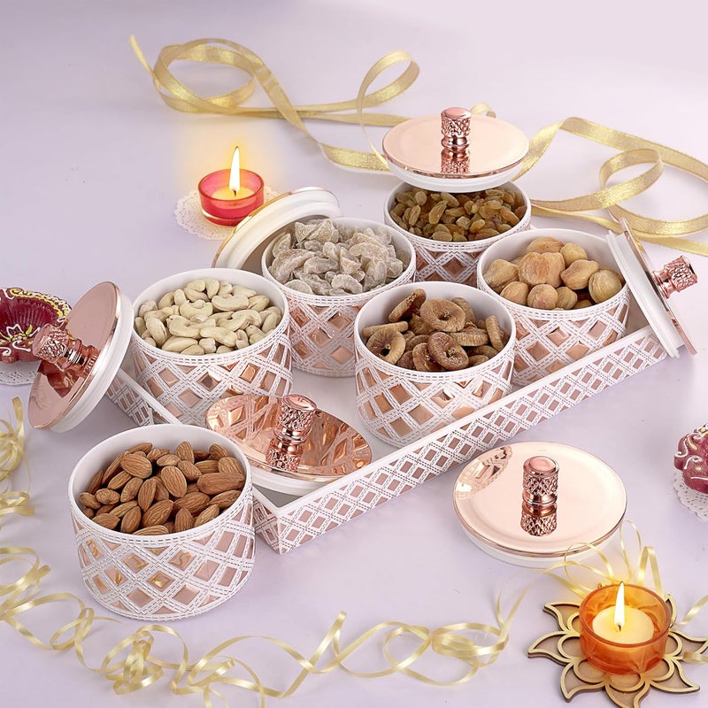 LD LUCIDO DECORE LUCIDO Multipurpose Dry Fruit Box with 6 Storage Containers and Lids Airtight Seal BPA Free FoodGrade Polystyrene LeakProof with Silicone Ring for Freshness 500ml Copper  - Image 4
