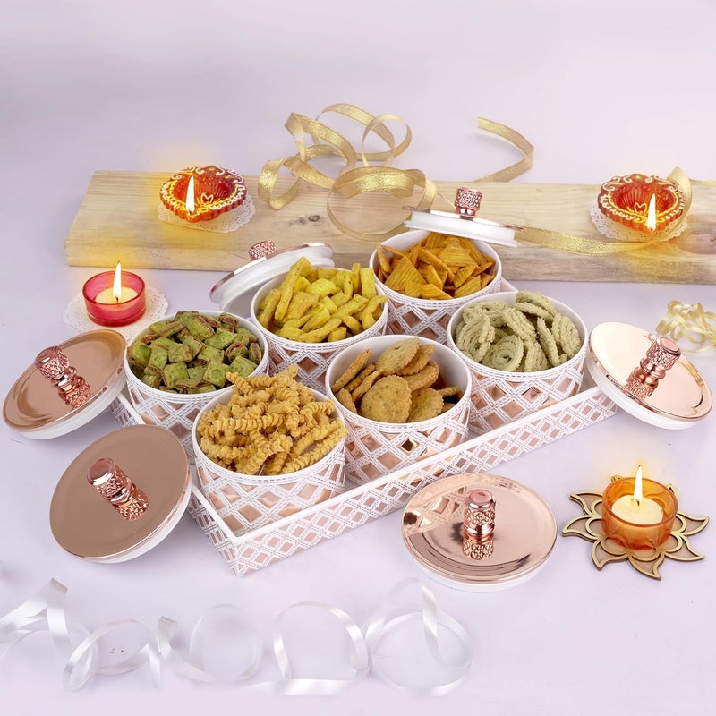LD LUCIDO DECORE LUCIDO Multipurpose Dry Fruit Box with 6 Storage Containers and Lids Airtight Seal BPA Free FoodGrade Polystyrene LeakProof with Silicone Ring for Freshness 500ml Copper  - Image 3