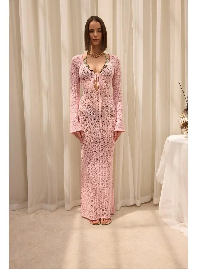 Bohemai Nugruho Tie Detail Pink Knit Long Dress.