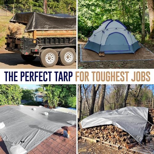 KING-A-MA-JIGS 10x12 Heavy Duty Tarp, 10 Mil Thick, Waterproof, Tear & Fade Resistant, High Durability, UV Treated, Grommets Every 18 Inches. (Silver/Brown - Reversible) (10 x 12 Feet) - Image 3