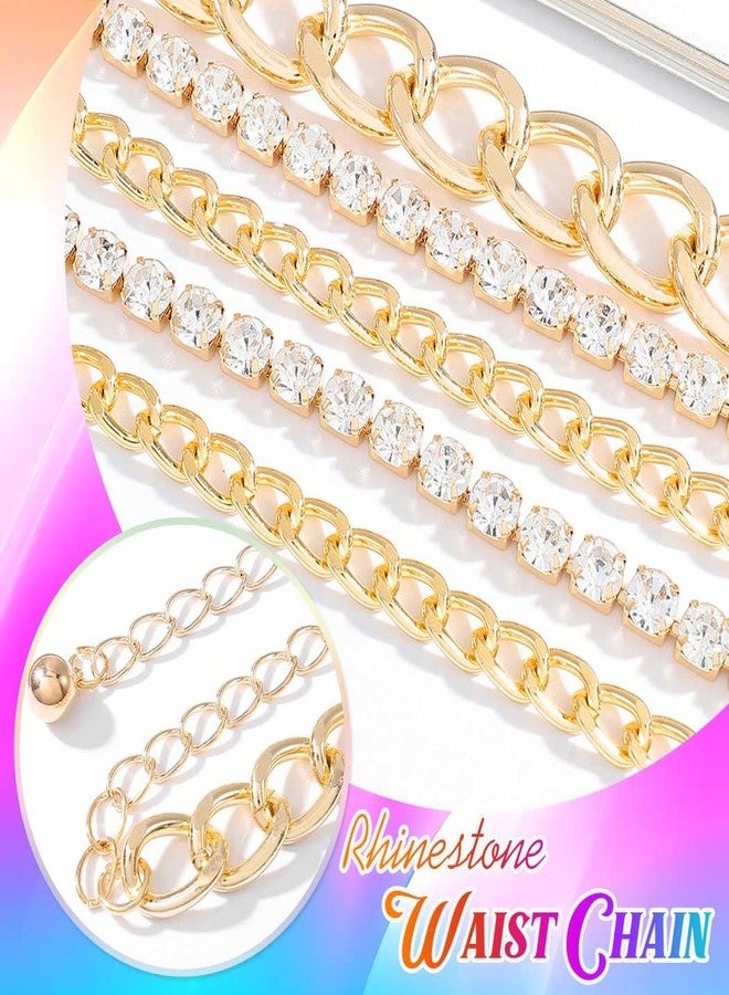 CLOACE Waist Chain Rhinestone Layered Belly Chain Fashion Rave Body Chain Jewelry for Women (Gold) - Image 5