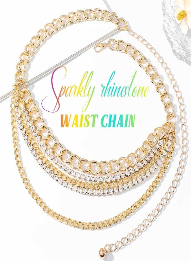 CLOACE Waist Chain Rhinestone Layered Belly Chain Fashion Rave Body Chain Jewelry for Women (Gold) - Image 2