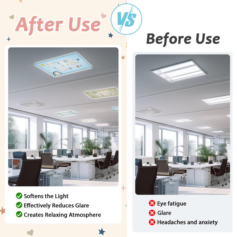 Wiooffen 8 Pcs Fluorescent Light Covers for Classroom Ceiling Light 4 x 2 Feet Decorative Magnetic Lights Cover Filters Easy Install for School Office Home Hospitals Drop Ceiling Supplies (Boho Motivational) - Image 5