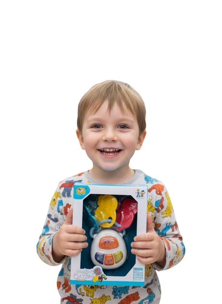 بريميم مجموعة ألعاب مفاتيح موسيقية للأطفال – مفاتيح تعليمية متعددة الألوان (أصفر، أحمر، أزرق، أبيض) تصدر أصواتًا وأضواءً - Image 2