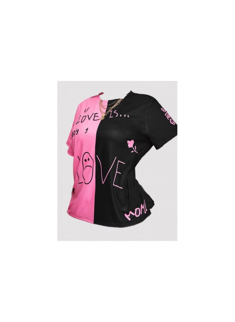 Shein Multicolor short sleeve round neck polyester stretchy tee from SHEIN  - Image 2