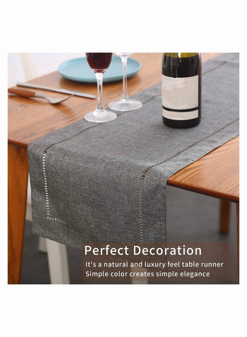 SYOSI Table Runner, SYOSI Hollow Imitation Maiping Corner Table Runner, Pure Color Decorative Linen Farmhouse Style for Everyday Dining Wedding Party Holiday Home Decor 32X180CM Grey Straight - Image 2