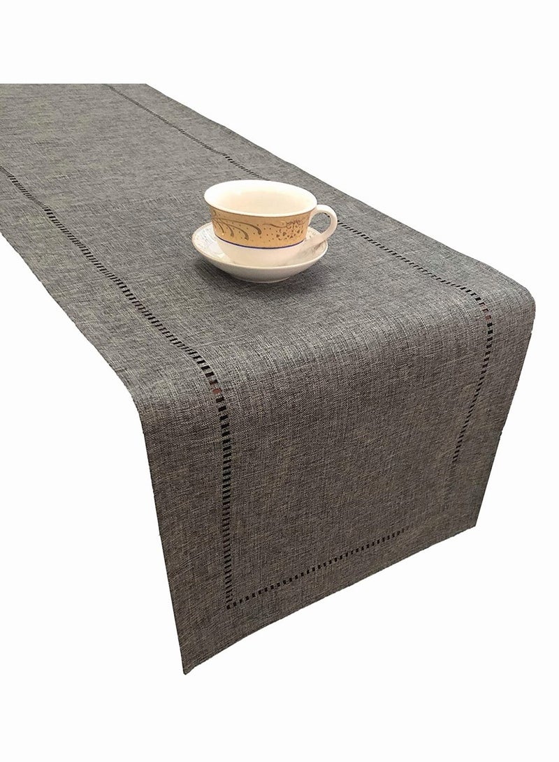 SYOSI Table Runner, SYOSI Hollow Imitation Maiping Corner Table Runner, Pure Color Decorative Linen Farmhouse Style for Everyday Dining Wedding Party Holiday Home Decor 32X180CM Grey Straight - Image 1