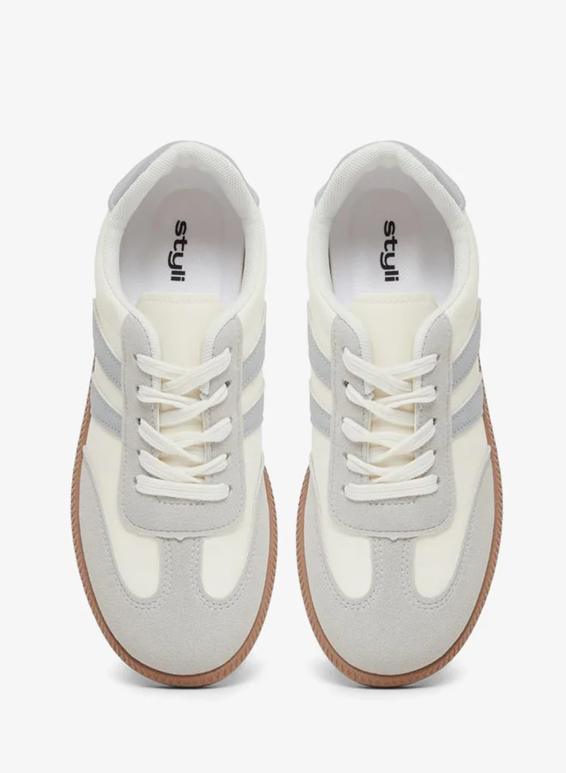 Styli Active  Panelled Lace Up Sneakers for Women | Best Price UAE