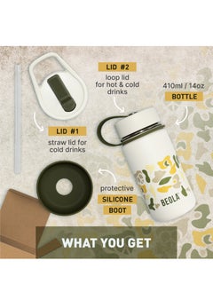 BEOLA Insulated Kids Water Bottle With Straw Lid - 410ml, Sand Camo  - Image 2