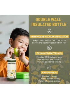 BEOLA Insulated Kids Water Bottle With Straw Lid - 410ml, Sand Camo  - Image 3