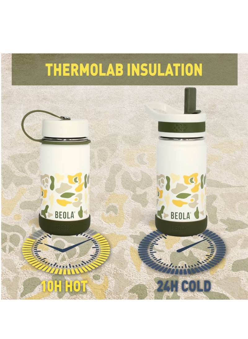 BEOLA Insulated Kids Water Bottle With Straw Lid - 410ml, Sand Camo  - Image 4